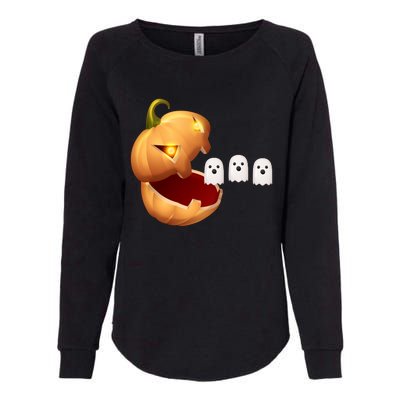 Funny Halloween Pumpkin Eating Ghost Womens California Wash Sweatshirt