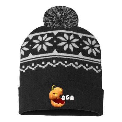 Funny Halloween Pumpkin Eating Ghost USA-Made Snowflake Beanie