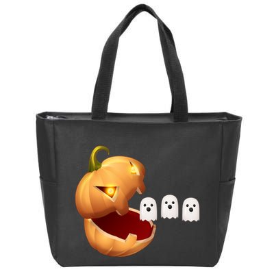 Funny Halloween Pumpkin Eating Ghost Zip Tote Bag