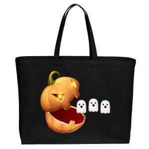 Funny Halloween Pumpkin Eating Ghost Cotton Canvas Jumbo Tote