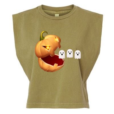 Funny Halloween Pumpkin Eating Ghost Garment-Dyed Women's Muscle Tee