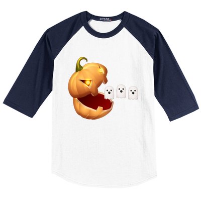 Funny Halloween Pumpkin Eating Ghost Baseball Sleeve Shirt