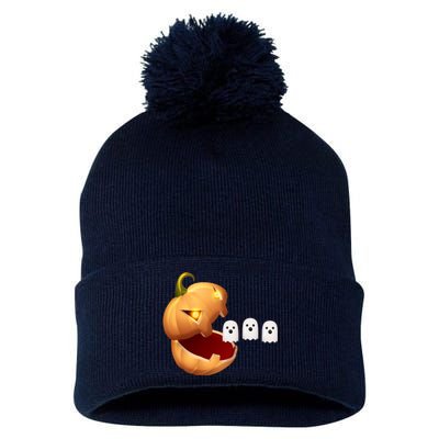 Funny Halloween Pumpkin Eating Ghost Pom Pom 12in Knit Beanie