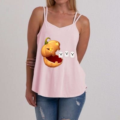 Funny Halloween Pumpkin Eating Ghost Women's Strappy Tank