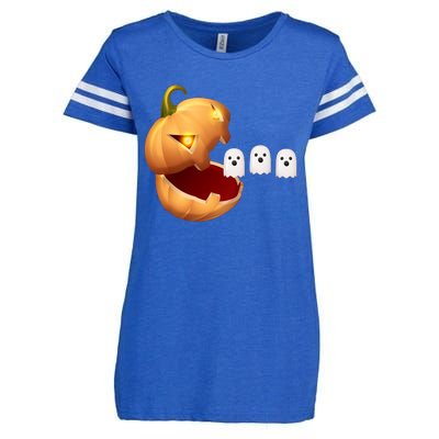 Funny Halloween Pumpkin Eating Ghost Enza Ladies Jersey Football T-Shirt