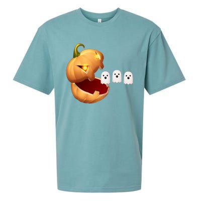 Funny Halloween Pumpkin Eating Ghost Sueded Cloud Jersey T-Shirt