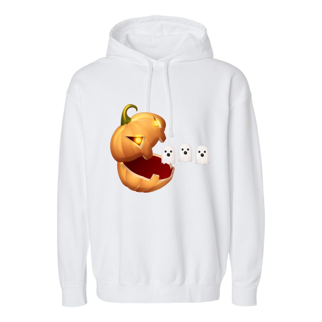 Funny Halloween Pumpkin Eating Ghost Garment-Dyed Fleece Hoodie