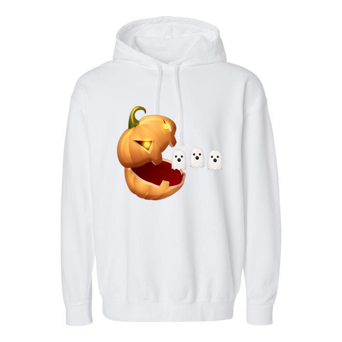 Funny Halloween Pumpkin Eating Ghost Garment-Dyed Fleece Hoodie