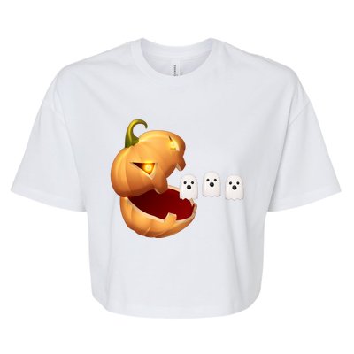 Funny Halloween Pumpkin Eating Ghost Bella+Canvas Jersey Crop Tee