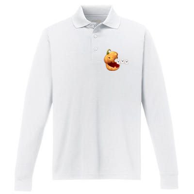 Funny Halloween Pumpkin Eating Ghost Performance Long Sleeve Polo