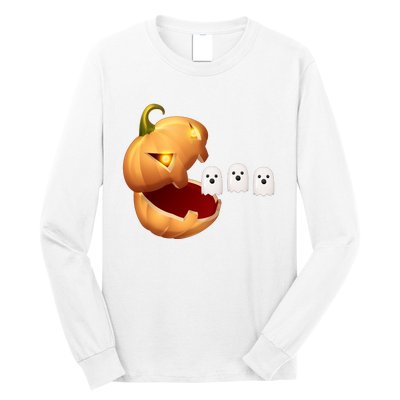 Funny Halloween Pumpkin Eating Ghost Long Sleeve Shirt