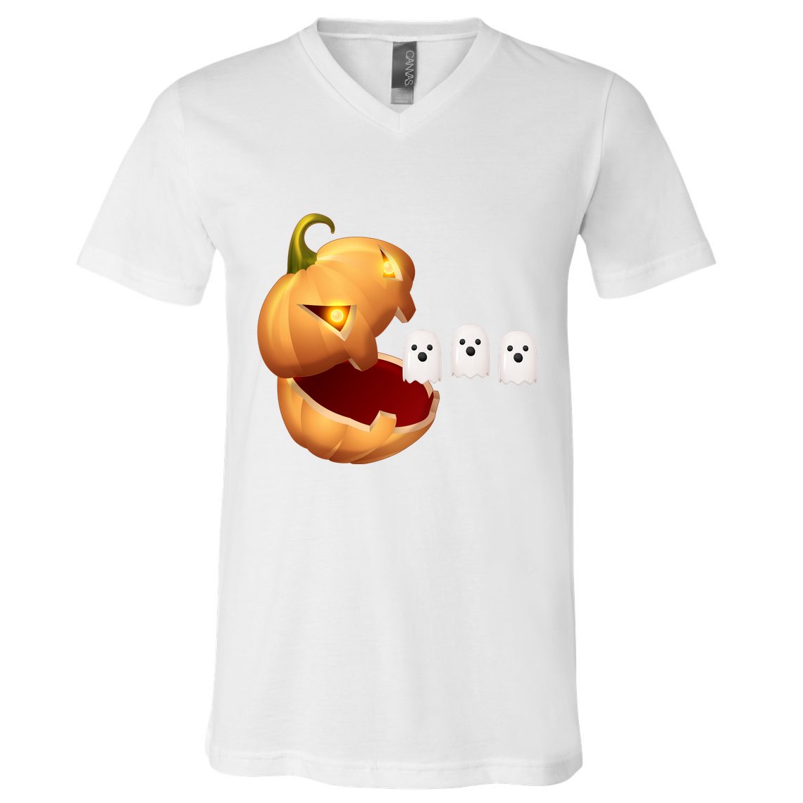 Funny Halloween Pumpkin Eating Ghost V-Neck T-Shirt