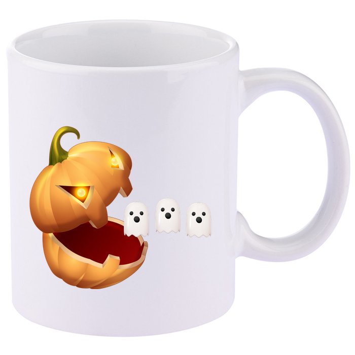 Funny Halloween Pumpkin Eating Ghost 11oz C Handle Ceramic Mug