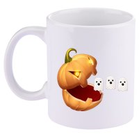 Funny Halloween Pumpkin Eating Ghost 11oz C Handle Ceramic Mug
