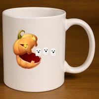 Funny Halloween Pumpkin Eating Ghost 11oz C Handle Ceramic Mug