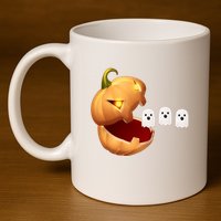 Funny Halloween Pumpkin Eating Ghost 11oz C Handle Ceramic Mug