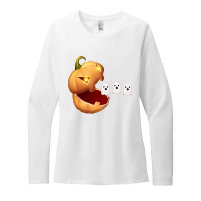 Funny Halloween Pumpkin Eating Ghost Womens CVC Long Sleeve Shirt