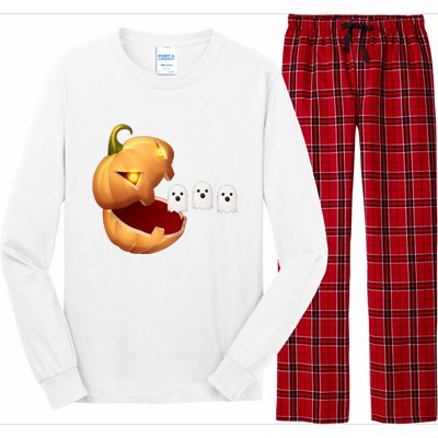 Funny Halloween Pumpkin Eating Ghost Long Sleeve Pajama Set