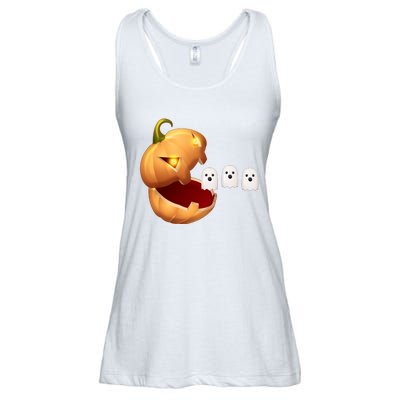 Funny Halloween Pumpkin Eating Ghost Ladies Essential Flowy Tank