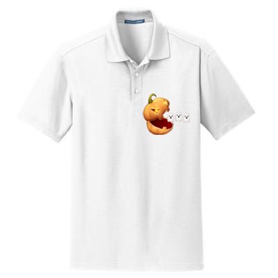 Funny Halloween Pumpkin Eating Ghost Dry Zone Grid Polo