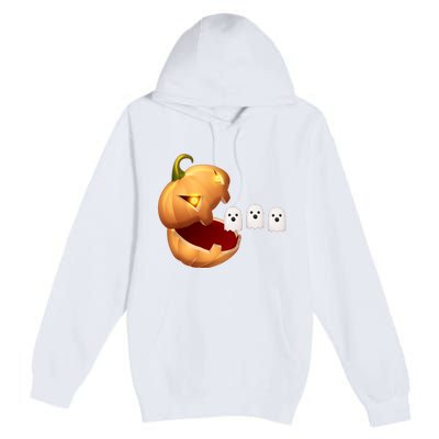 Funny Halloween Pumpkin Eating Ghost Premium Pullover Hoodie