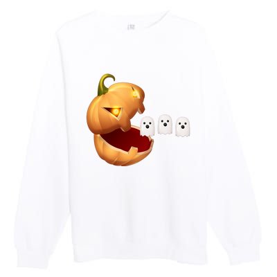 Funny Halloween Pumpkin Eating Ghost Premium Crewneck Sweatshirt