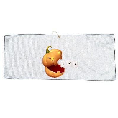 Funny Halloween Pumpkin Eating Ghost Large Microfiber Waffle Golf Towel