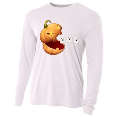 Funny Halloween Pumpkin Eating Ghost Cooling Performance Long Sleeve Crew