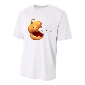 Funny Halloween Pumpkin Eating Ghost Youth Performance Sprint T-Shirt