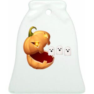 Funny Halloween Pumpkin Eating Ghost Ceramic Bell Ornament