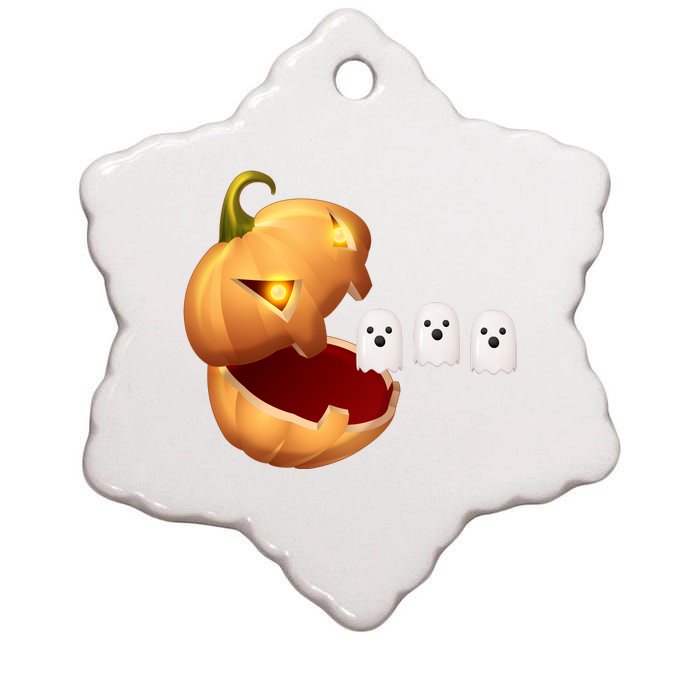 Funny Halloween Pumpkin Eating Ghost Ceramic Star Ornament