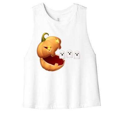 Funny Halloween Pumpkin Eating Ghost Women's Racerback Cropped Tank