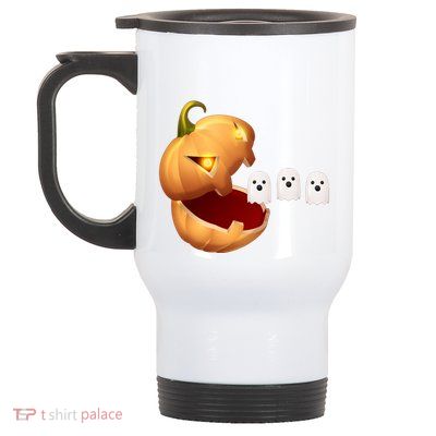 Funny Halloween Pumpkin Eating Ghost Stainless Steel Travel Mug