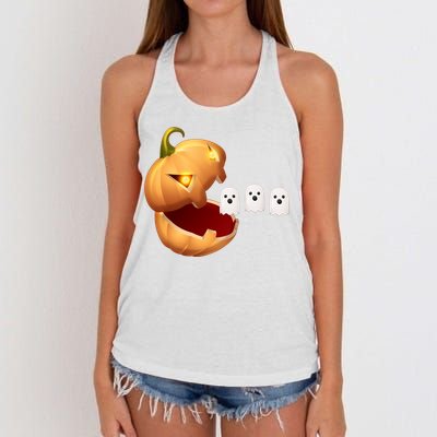 Funny Halloween Pumpkin Eating Ghost Women's Knotted Racerback Tank