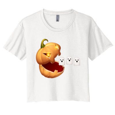 Funny Halloween Pumpkin Eating Ghost Women's Crop Top Tee