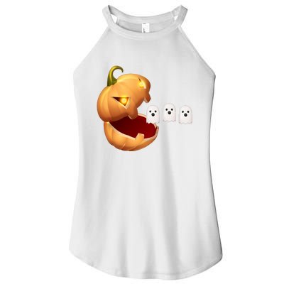 Funny Halloween Pumpkin Eating Ghost Women’s Perfect Tri Rocker Tank