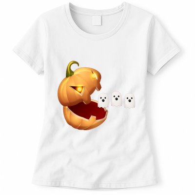 Funny Halloween Pumpkin Eating Ghost Womens T-Shirt