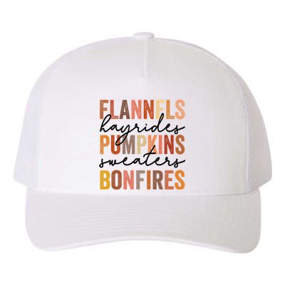 Flannels Hayrides Pumpkins Vintage Sweaters Bonfires Autumn Yupoong Adult 5-Panel Trucker Hat