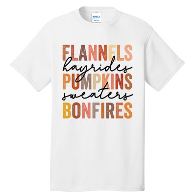 Flannels Hayrides Pumpkins Vintage Sweaters Bonfires Autumn Tall T-Shirt