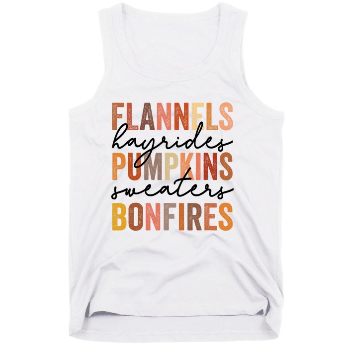 Flannels Hayrides Pumpkins Vintage Sweaters Bonfires Autumn Tank Top