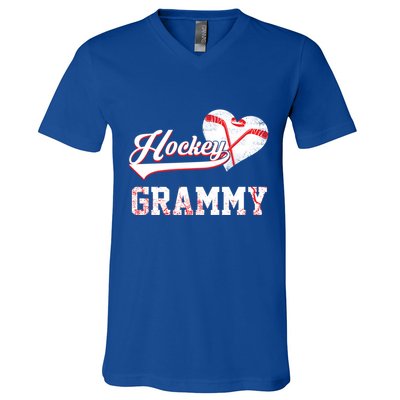 Family Hockey Player Funny Gift Hockey Grammy Gift V-Neck T-Shirt