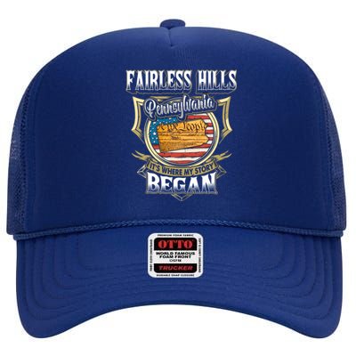 Fairless Hills Pennsylvania Usa Flag 4th Of July Funny Gift High Crown Mesh Back Trucker Hat