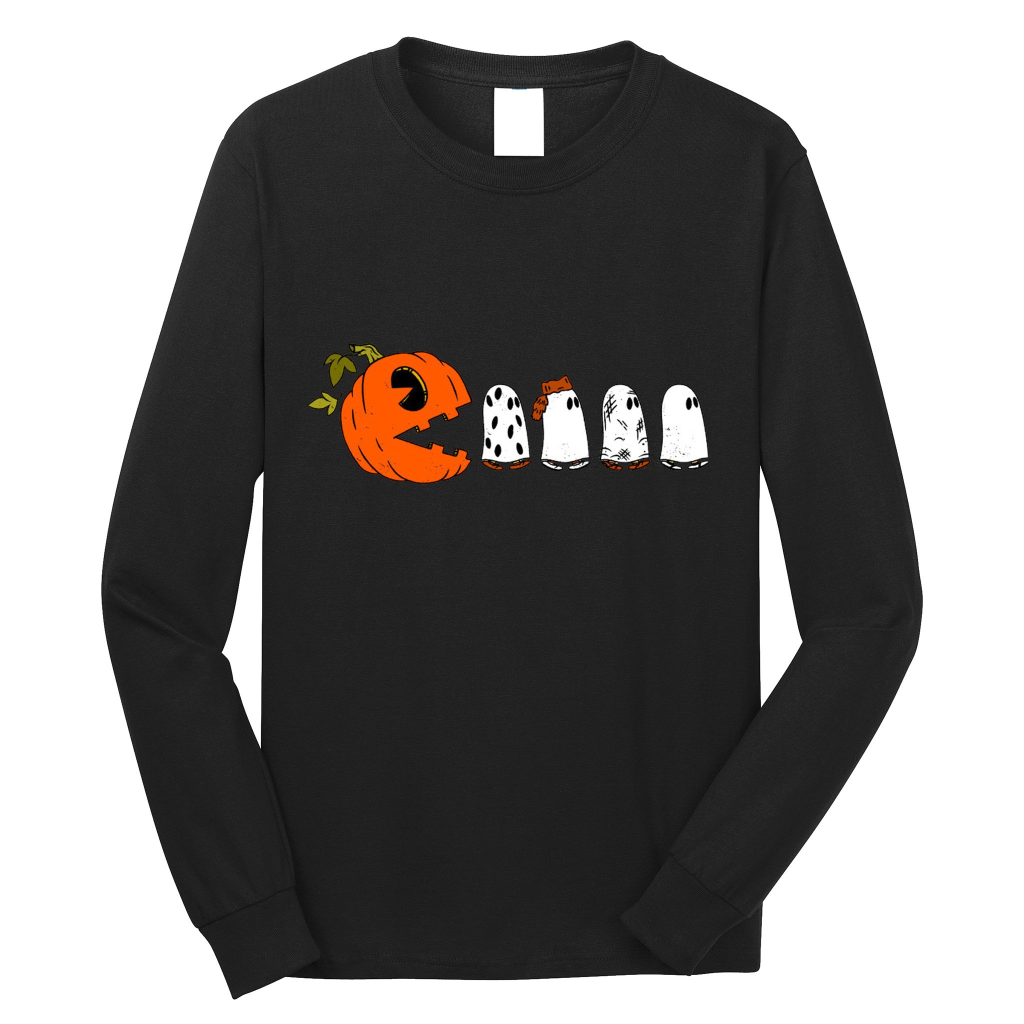 Funny Halloween Pumpkin Ghosts Retro Gamer Long Sleeve Shirt