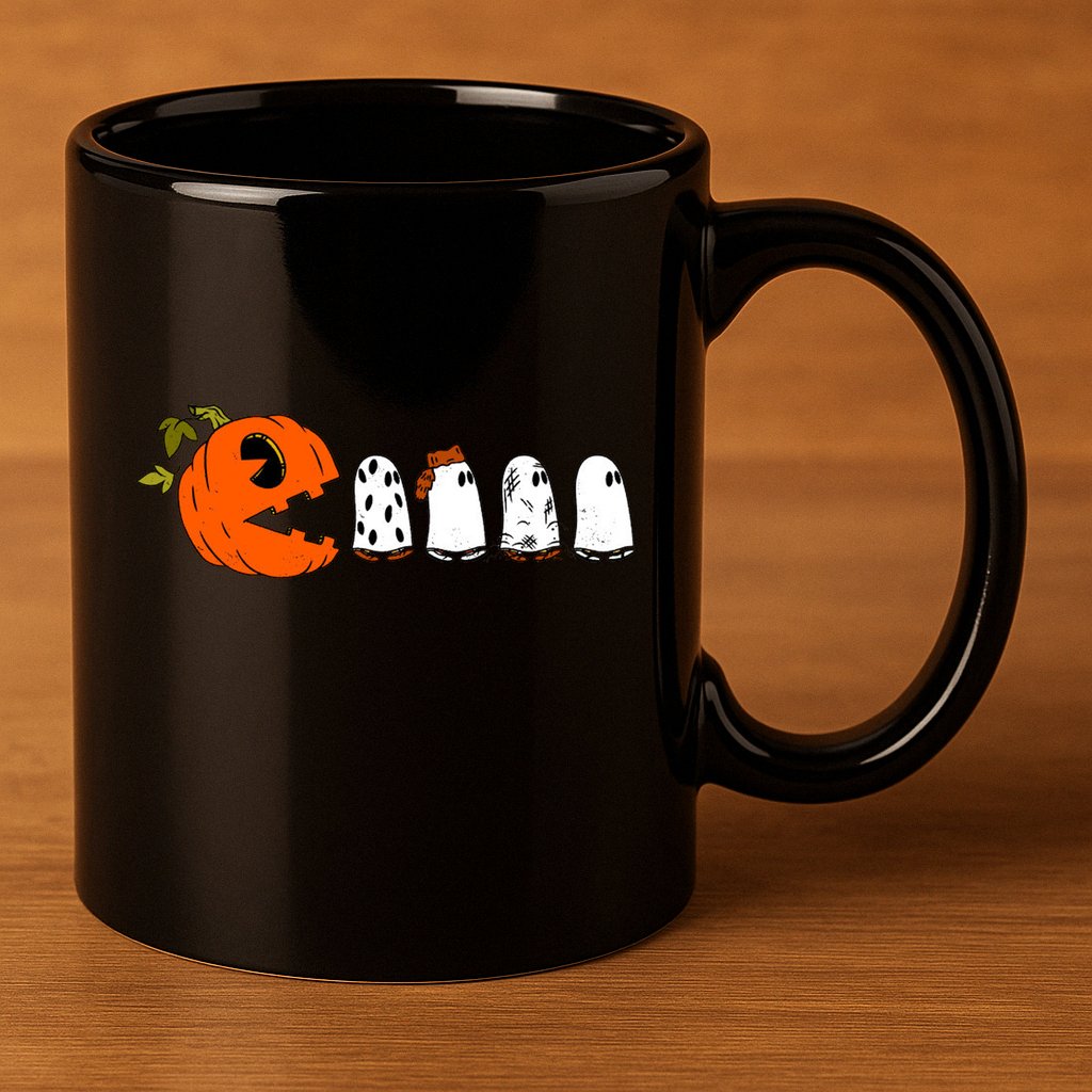 Funny Halloween Pumpkin Ghosts Retro Gamer 11oz C Handle Ceramic Mug