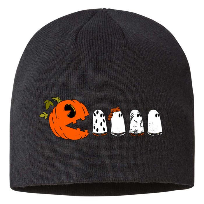 Funny Halloween Pumpkin Ghosts Retro Gamer Sustainable Beanie