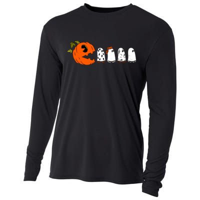 Funny Halloween Pumpkin Ghosts Retro Gamer Cooling Performance Long Sleeve Crew