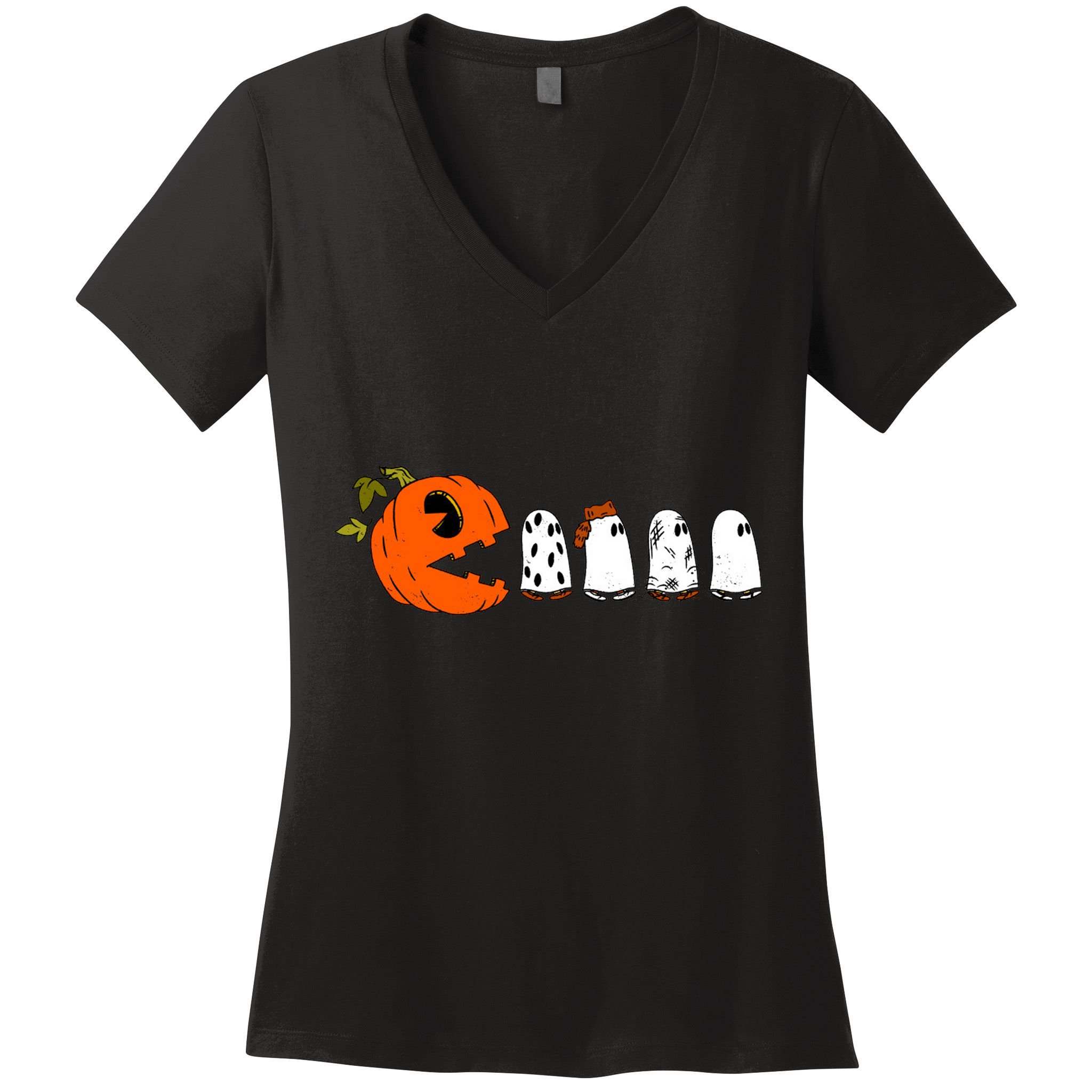 Funny Halloween Pumpkin Ghosts Retro Gamer Women's V-Neck T-Shirt