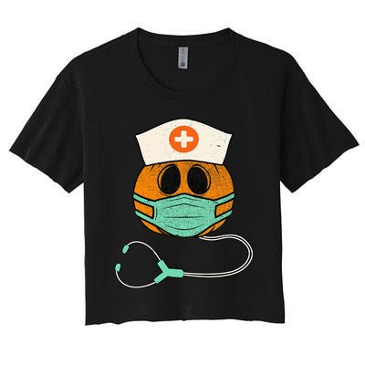 Funny Halloween Pumpkin Nurse Costume Women's Crop Top Tee