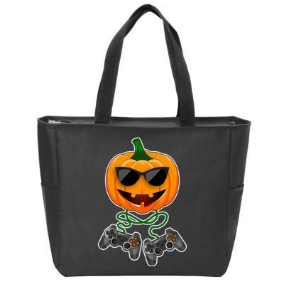 Funny Halloween Pumpkin Video Gamer Zip Tote Bag