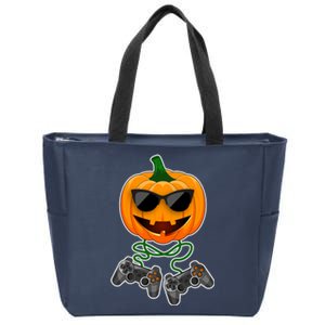 Funny Halloween Pumpkin Video Gamer Zip Tote Bag